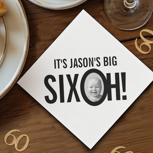 60ste verjaardag SIX OH! foto zwart wit Servet