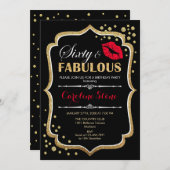 60ste verjaardag - Sixty Fabulous Goud Zwart Rood Kaart (Voorkant / Achterkant)