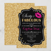 60ste verjaardag - Sixty Fabulous Goud Zwart Roze Kaart (Voorkant / Achterkant)