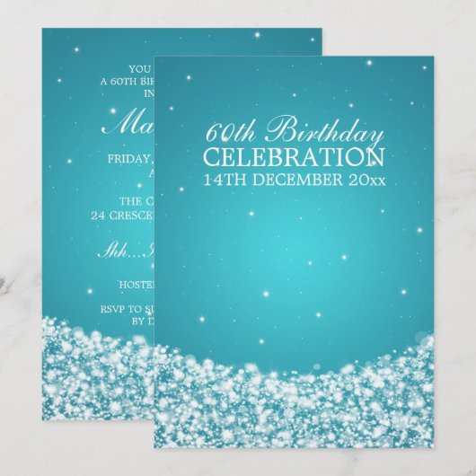 60ste verjaardag Ster Sparkle Blue Kaart (Voorkant / Achterkant)