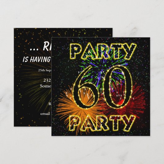 60ste verjaardag uitnodiging met vuurwerk (Voorkant / Achterkant)