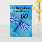 60ste verjaardag van mijn man Blue Dragonfly Kaart (Gele Bloem)