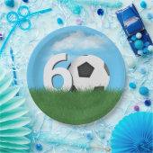 60ste verjaardag Voetbal in Green Grass Papieren Bordje (Feest)