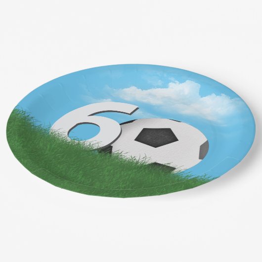 60ste verjaardag Voetbal in Green Grass Papieren Bordje (Gekanteld)