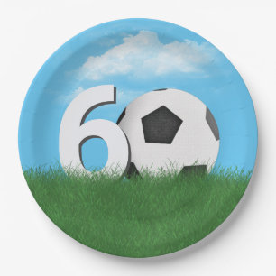 60ste verjaardag Voetbal in Green Grass Papieren Bordje