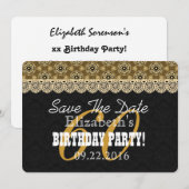 60ste verjaardag voor haar A02 Black en Gold Save The Date (Voorkant / Achterkant)