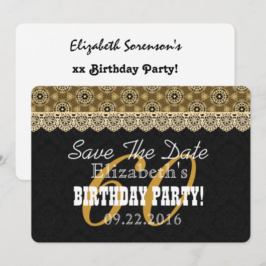 60ste verjaardag voor haar A02 Black en Gold Save The Date (Voorkant / Achterkant)