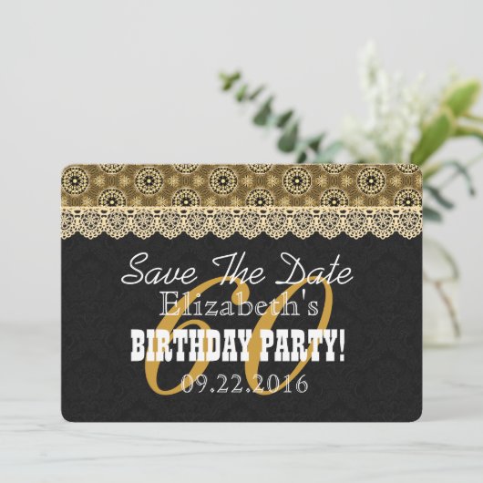 60ste verjaardag voor haar A02 Black en Gold Save The Date (Staand voorkant)