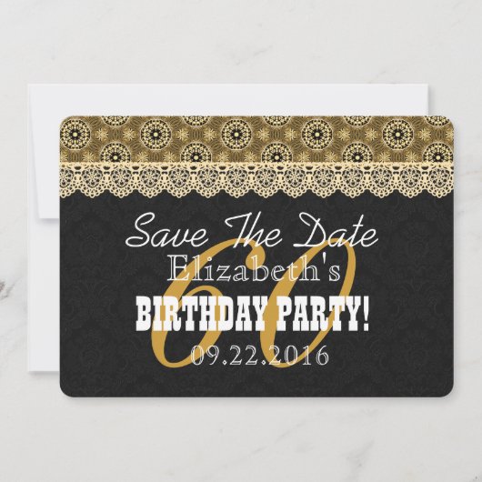 60ste verjaardag voor haar A02 Black en Gold Save The Date (Voorkant)
