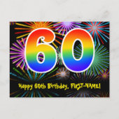 60ste verjaardag - Vuurwerk Pattern + Regenboog 60 Briefkaart (Voorkant)