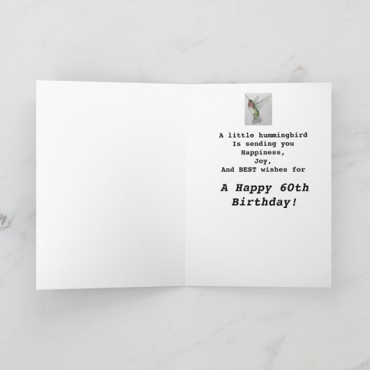 60ste verjaardag Wishes Elegant Hummingbird Kaart (Binnen)
