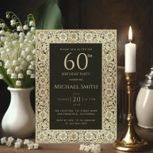 60ste verjaardag Zwart Goud Bloemen Elegant Vintag