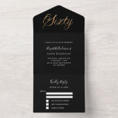 60ste verjaardag zwart goud script RSVP All In One Uitnodiging (Binnen)