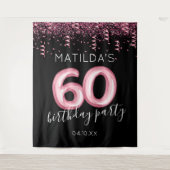 60ste verjaardag Zwart Roze Foto Achtergrond Wandkleed (Voorkant)