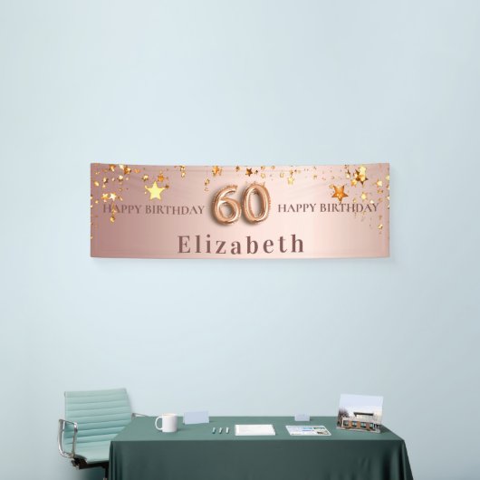60ste verjaardag: zwarte roos gouden sterren naam spandoek (Beurs)