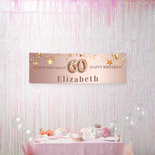 60ste verjaardag: zwarte roos gouden sterren naam spandoek (Feest)