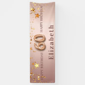 60ste verjaardag: zwarte roos gouden sterren naam spandoek (Verticaal)