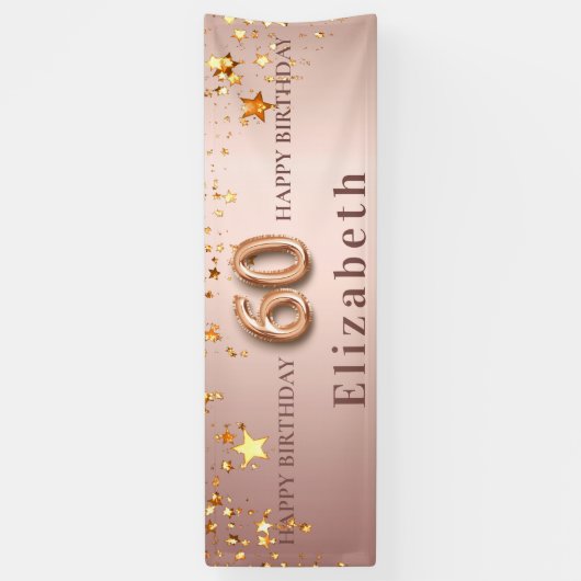 60ste verjaardag: zwarte roos gouden sterren naam spandoek (Verticaal)