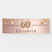 60ste verjaardag: zwarte roos gouden sterren naam spandoek (Horizontaal)