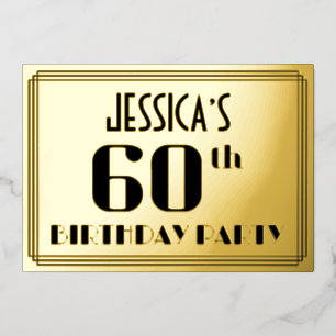 60ste verjaardagsfeest: Art Deco-look “60” en naam Folie Uitnodiging