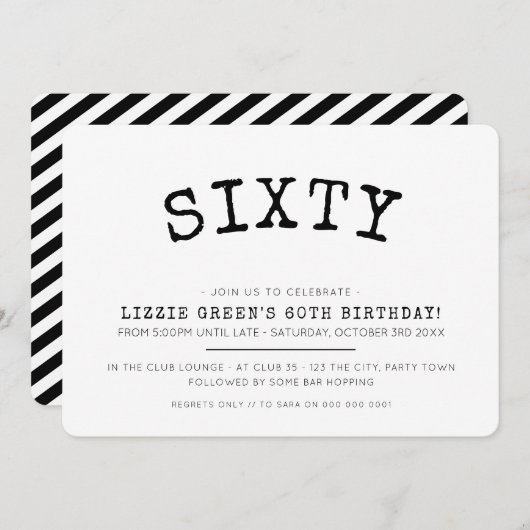 60ste verjaardagsfeest eenvoudig modern minimaal z kaart (Voorkant / Achterkant)