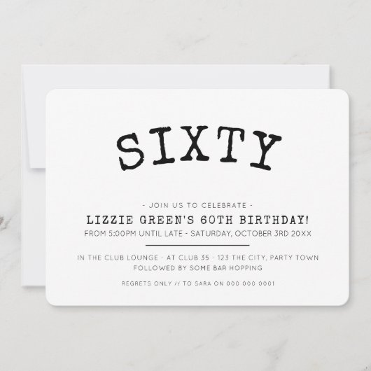 60ste verjaardagsfeest eenvoudig modern minimaal z kaart (Voorkant)