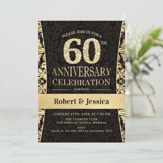 60ste verjaardagsfeest - Goud Zwart Kaart (Staand voorkant)