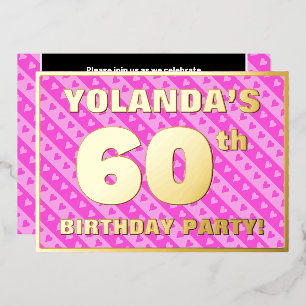 60ste verjaardagsfeest — Leuke roze harten en stre Folie Uitnodiging