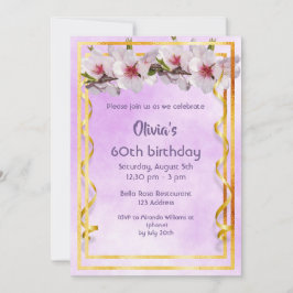 60ste verjaardagsfeest met kersenbloemen op violet kaart