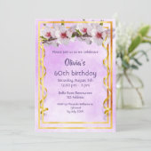 60ste verjaardagsfeest met kersenbloemen op violet kaart (Staand voorkant)