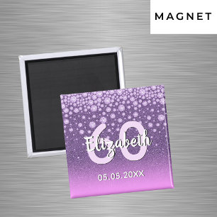 60ste verjaardagsfeest paarse roze glitters naam magneet
