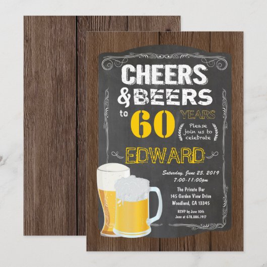 60ste verjaardagsfeest. Proost op 60 jaar bier Kaart (Voorkant / Achterkant)