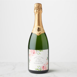 60ste Verjaardagsfeest Roze Bloemen Custom Sparkling Wijnetiket
