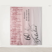 60ste verjaardagsfeest Roze roze gouden glitter Wandkleed (Voorkant)