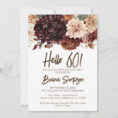 60ste verjaardagsfeestje bruin beige bloemen bloem kaart (Voorkant)