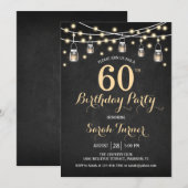 60ste verjaardagsfeestje - Chalkboard Gold Kaart (Voorkant / Achterkant)