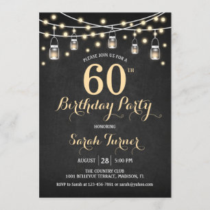 60ste verjaardagsfeestje - Chalkboard Gold Kaart