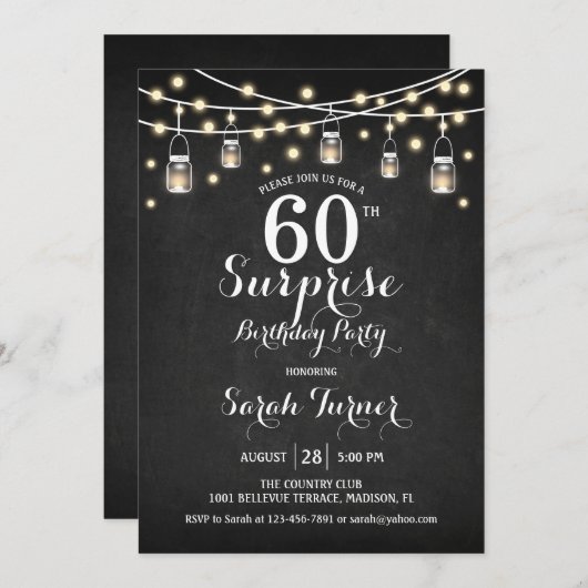 60ste verjaardagsfeestje - Chalkboard Wit Kaart (Voorkant / Achterkant)