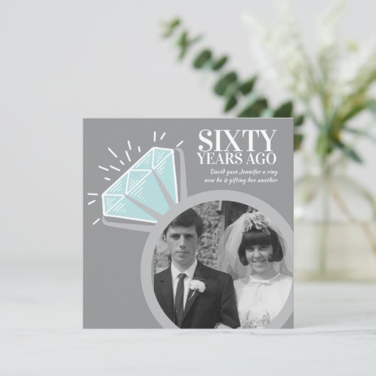 60ste verjaardagsfeestje diamanten ring nu toen fo kaart (Staand voorkant)