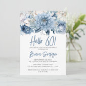 60ste verjaardagsfeestje Dusty Blue Floral Kaart (Staand voorkant)