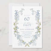 60ste verjaardagsfeestje Elegant Stoffig Blauw Blo Kaart (Voorkant)