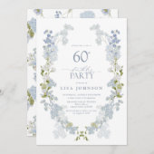 60ste verjaardagsfeestje Elegant Stoffig Blauw Blo Kaart (Voorkant / Achterkant)