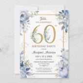 60ste verjaardagsfeestje Elegant Stoffig Blauw Blo Kaart (Voorkant)