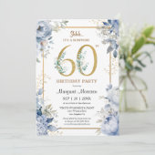 60ste verjaardagsfeestje Elegant Stoffig Blauw Blo Kaart (Staand voorkant)