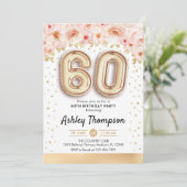 60ste verjaardagsfeestje - gouden ballonnen kaart (Staand voorkant)