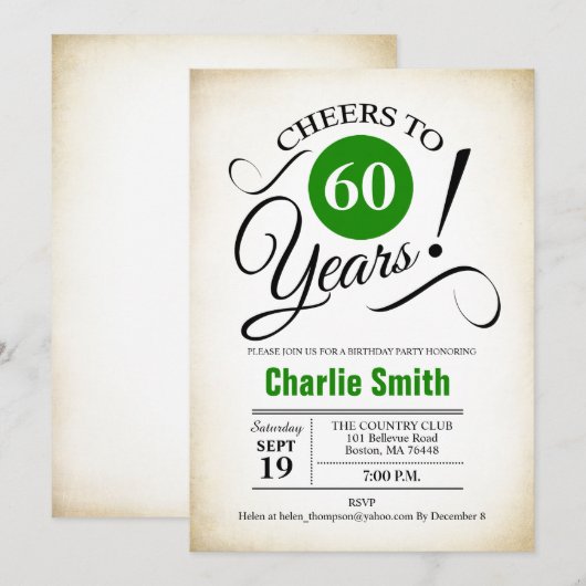 60ste verjaardagsfeestje - Groen Zwart Wit Kaart (Voorkant / Achterkant)