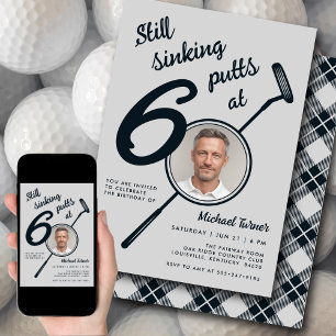 60ste verjaardagsfeestje moderne golfputter foto z kaart