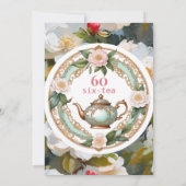 60ste verjaardagsfeestje namiddag thee bloemig  kaart (Achterkant)