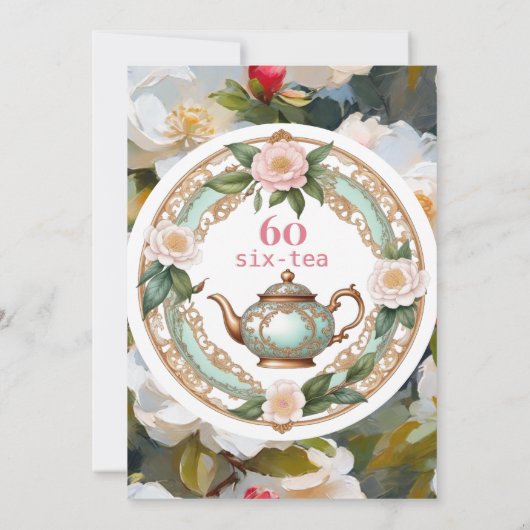 60ste verjaardagsfeestje namiddag thee bloemig kaart (Achterkant)