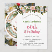 60ste verjaardagsfeestje namiddag thee bloemig  kaart (Voorkant / Achterkant)